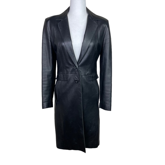 Poleci Lamb Leather Long Fitted Fully Lined Trench Coat Black Size S - Picture 13 of 13